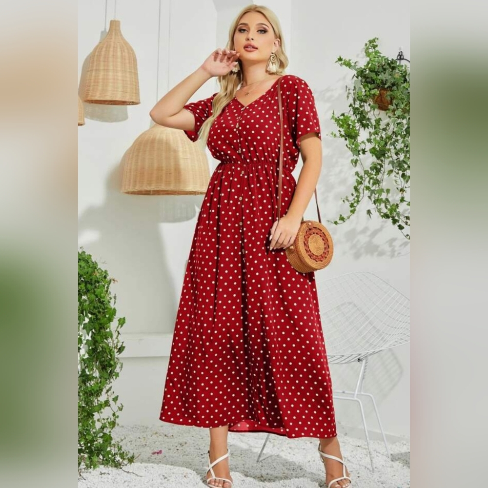 SHEIN Red Polka Dot A-line Dress Size 12 - Picture 1 of 6